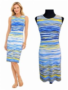 J. McLaughlin Sophia Catalina Cloth Sheath Dress XS Blue Sea Inspired Yachtcore